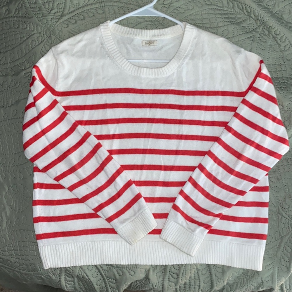 J. Crew White And Pink Striped Sweater Size M